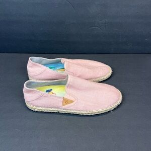 Olukai Pink Rose Sea Salt Kaula Pa’a Kapa Linen Espadrille Drop In Shoe Size 8
